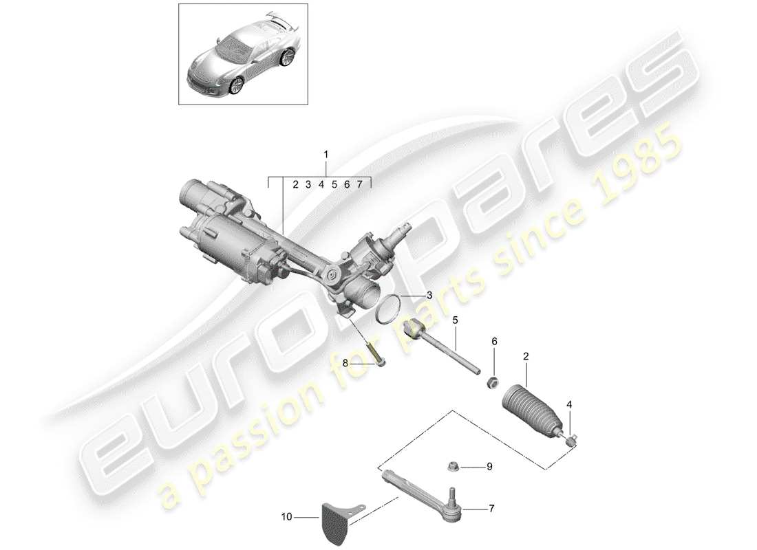 porsche 991r/gt3/rs (2017) steering gear parts diagram