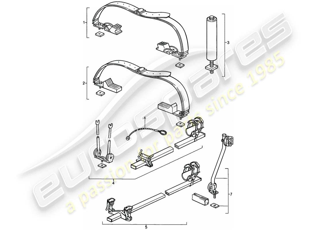 porsche 928 (1981) roof transport system parts diagram