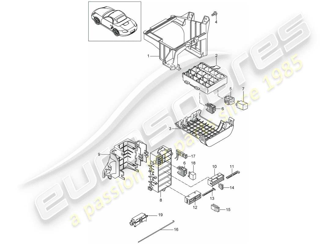 porsche boxster 987 (2012) fuse box/relay plate part diagram