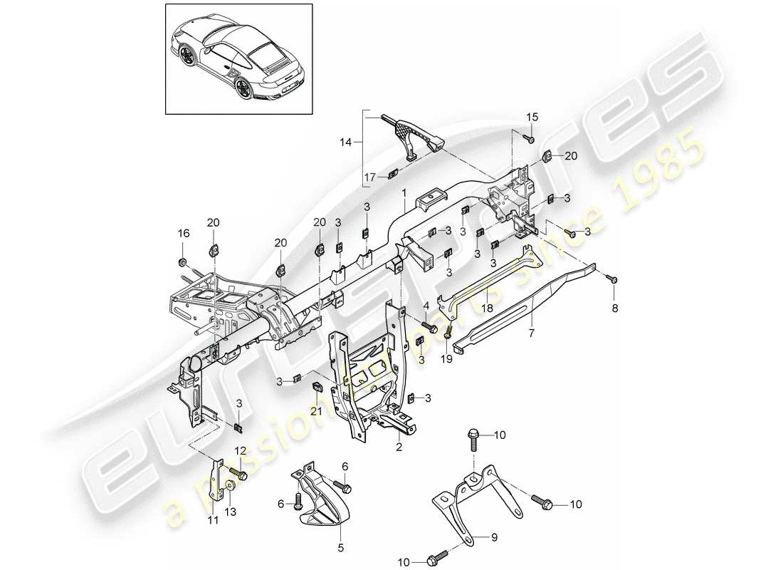 porsche 911 t/gt2rs (2012) retaining frame parts diagram