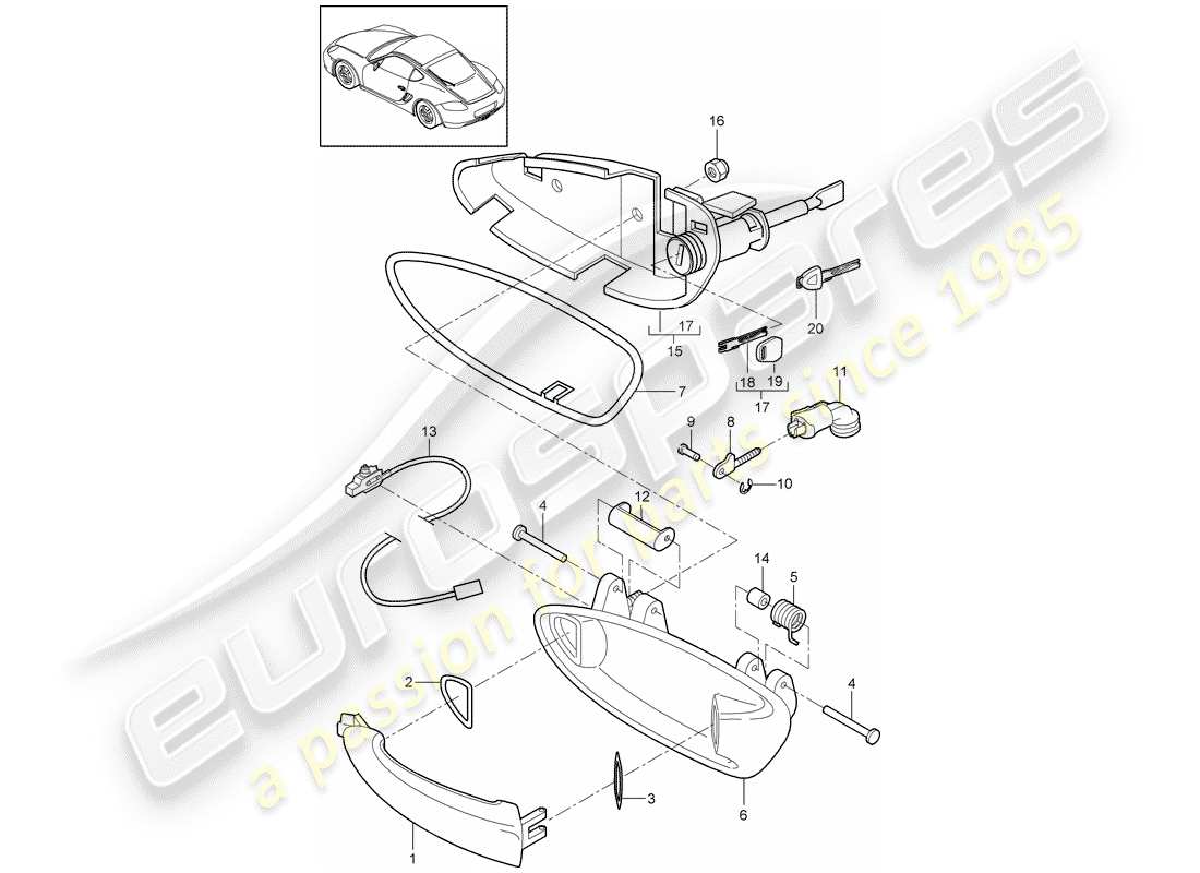 porsche cayman 987 (2012) door handle parts diagram