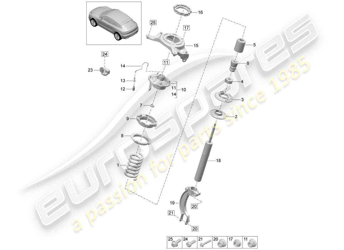 porsche macan (2020) steel spring suspension part diagram