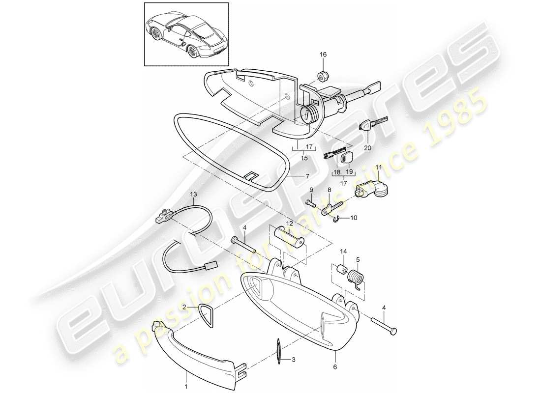 porsche cayman 987 (2010) door handle parts diagram