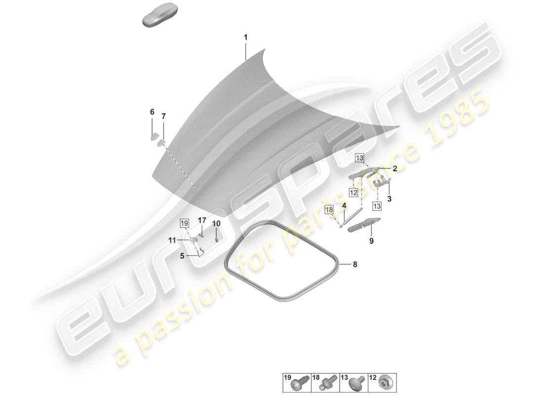 porsche 992 (2020) hood part diagram