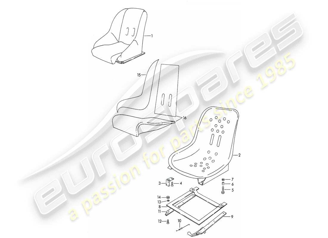 porsche 356b/356c (1960) seat part diagram