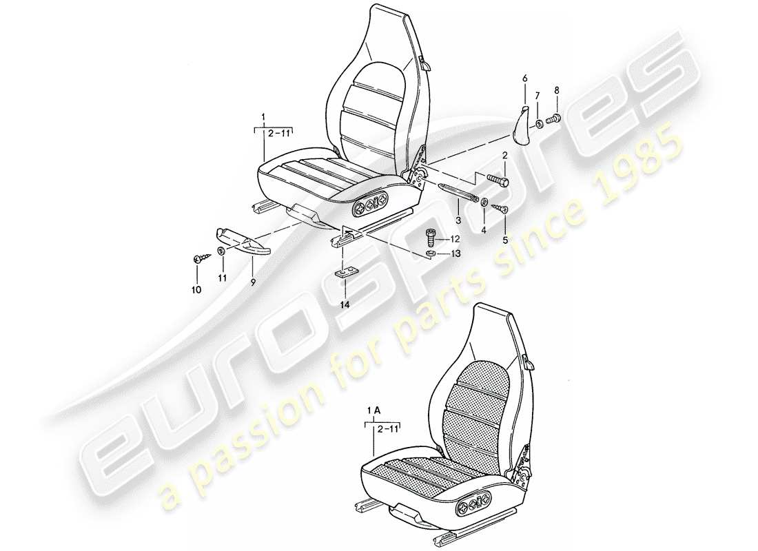 porsche 928 (1990) seat - complete parts diagram