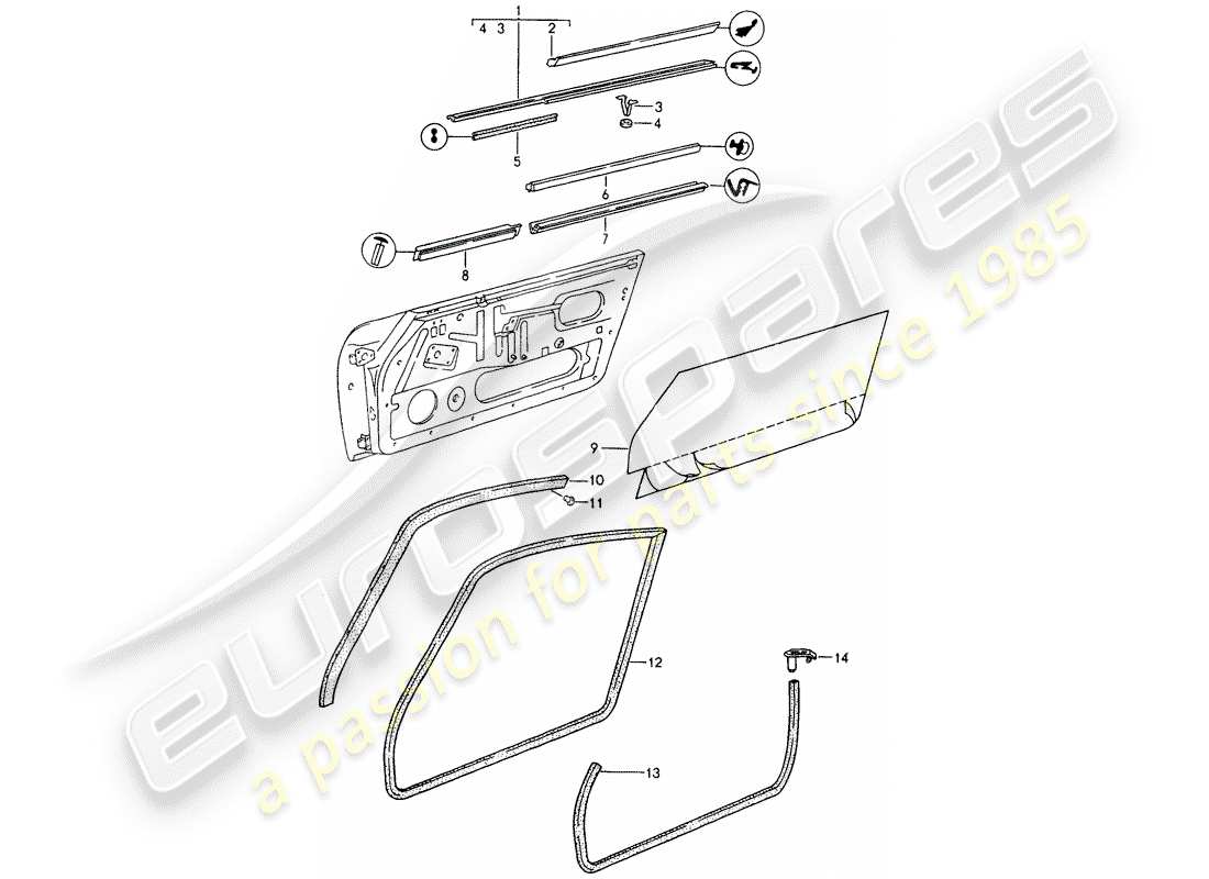 porsche 964 (1993) seal strip - doors part diagram