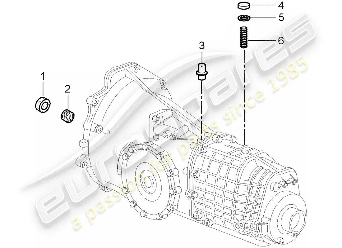 porsche boxster 986 (1997) transmission - single parts - d - mj 2000>> part diagram