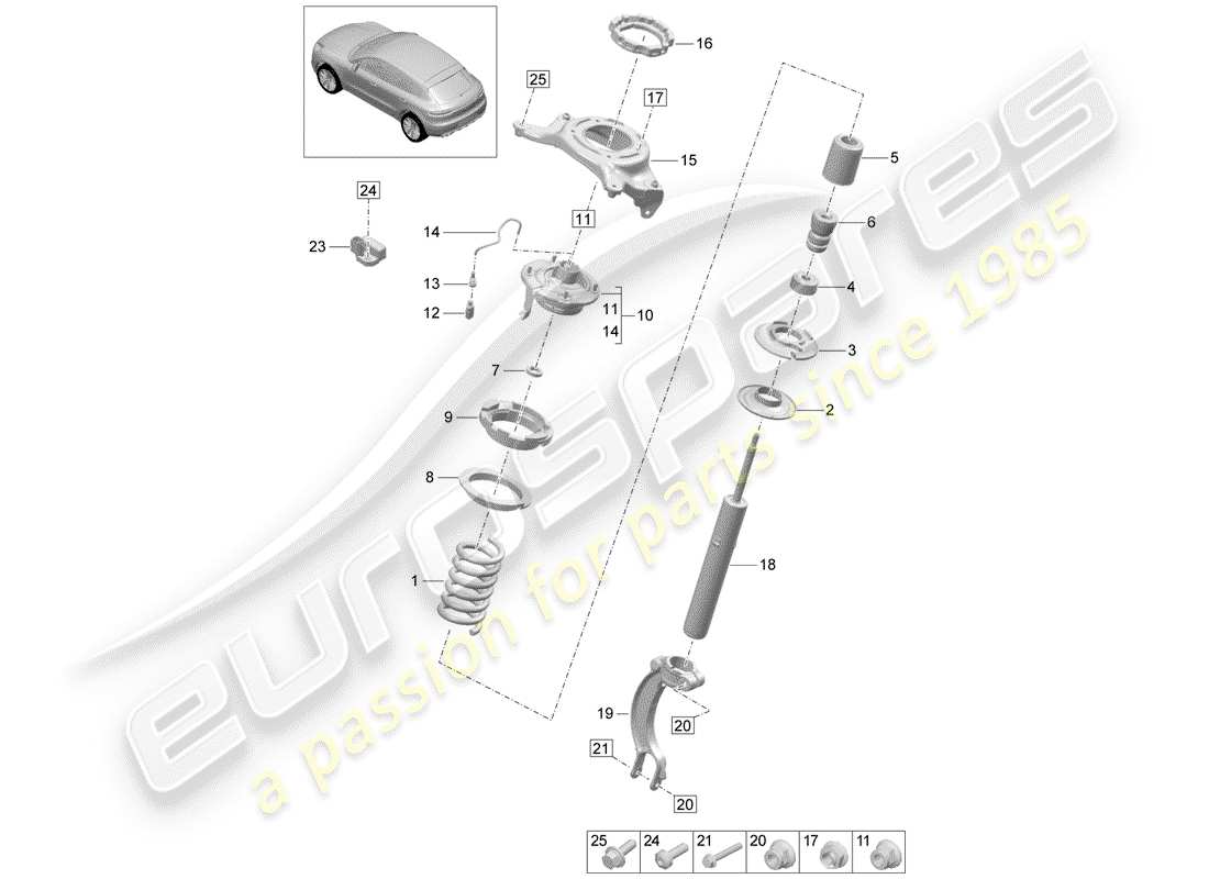 porsche macan (2019) steel spring suspension part diagram