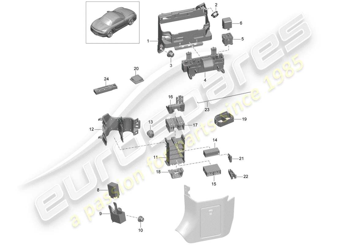 porsche boxster 981 (2013) fuse box/relay plate parts diagram