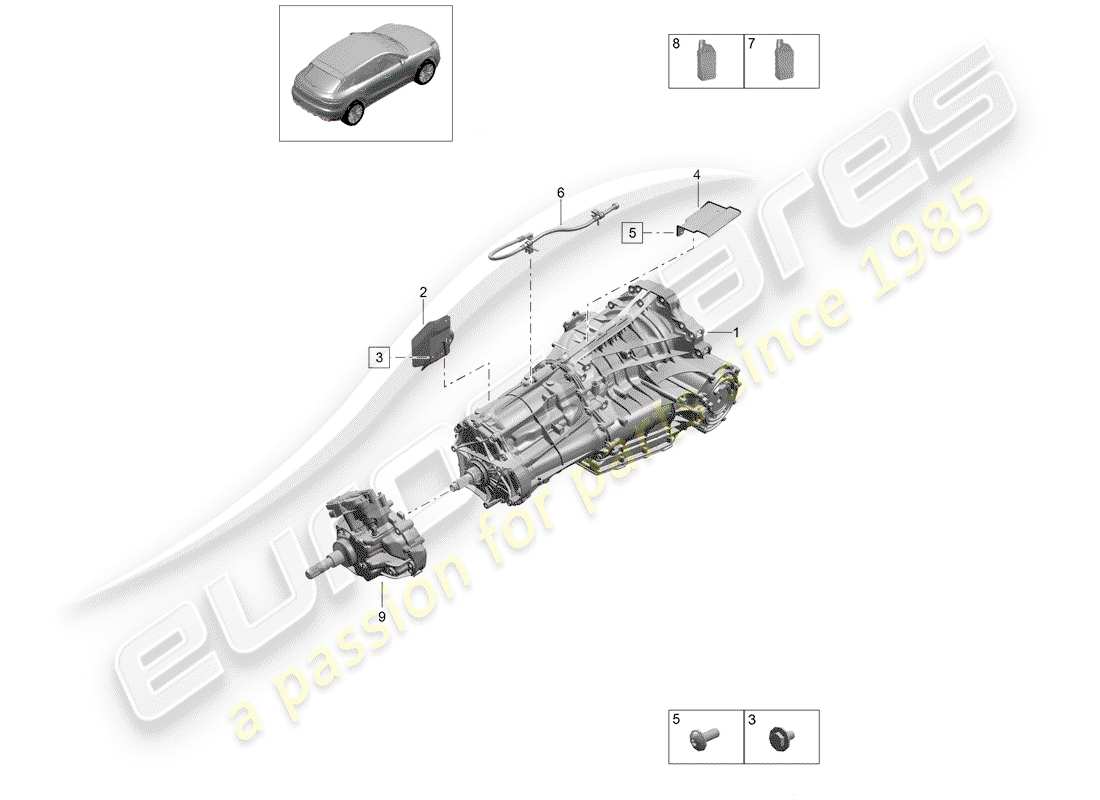 porsche macan (2019) 7-speed dual clutch gearbox part diagram