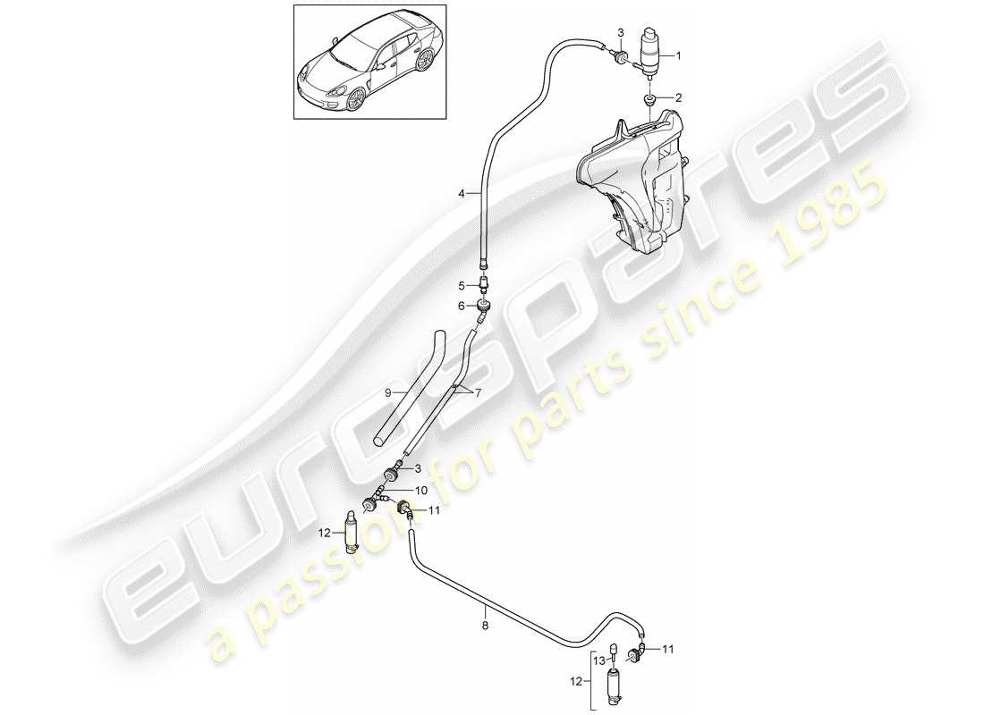 porsche panamera 970 (2016) headlight washer system part diagram