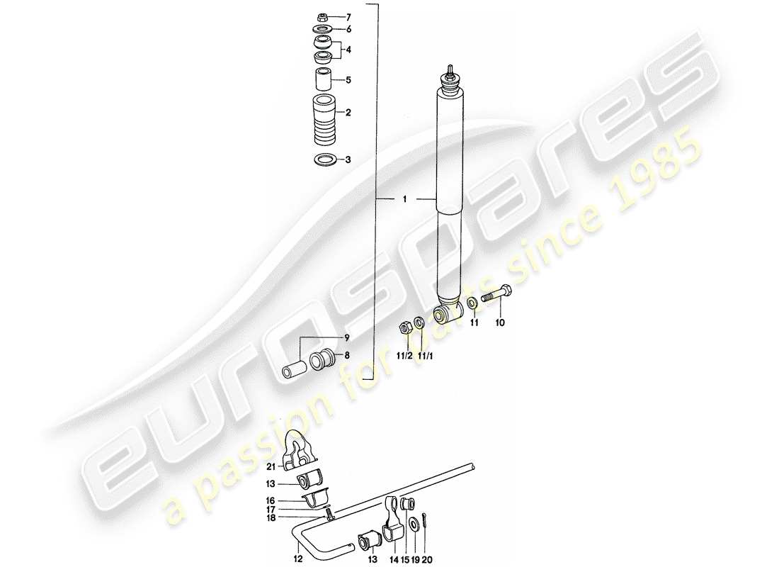 porsche 1975 (911) vibration damper - stabilizer parts diagram