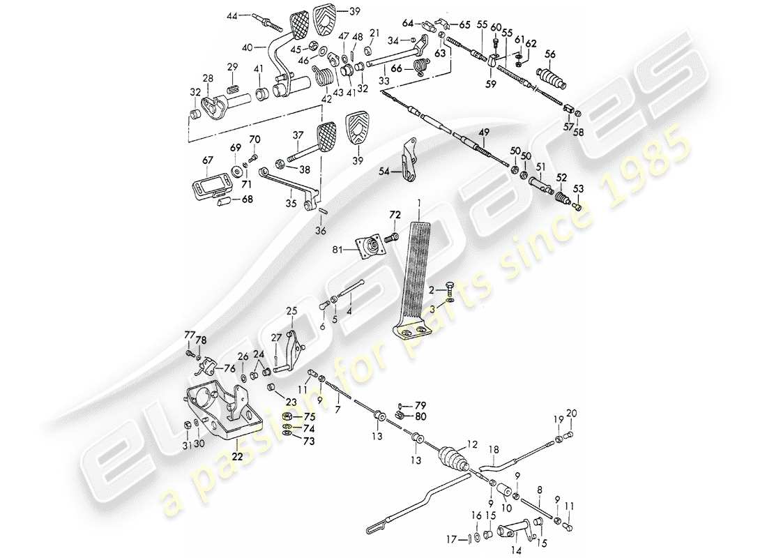 porsche 911 (1973) pedals - for vehicles with - manual gearbox part diagram