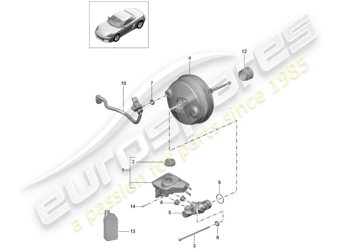 porsche 718 boxster (2017) brake master cylinder parts diagram