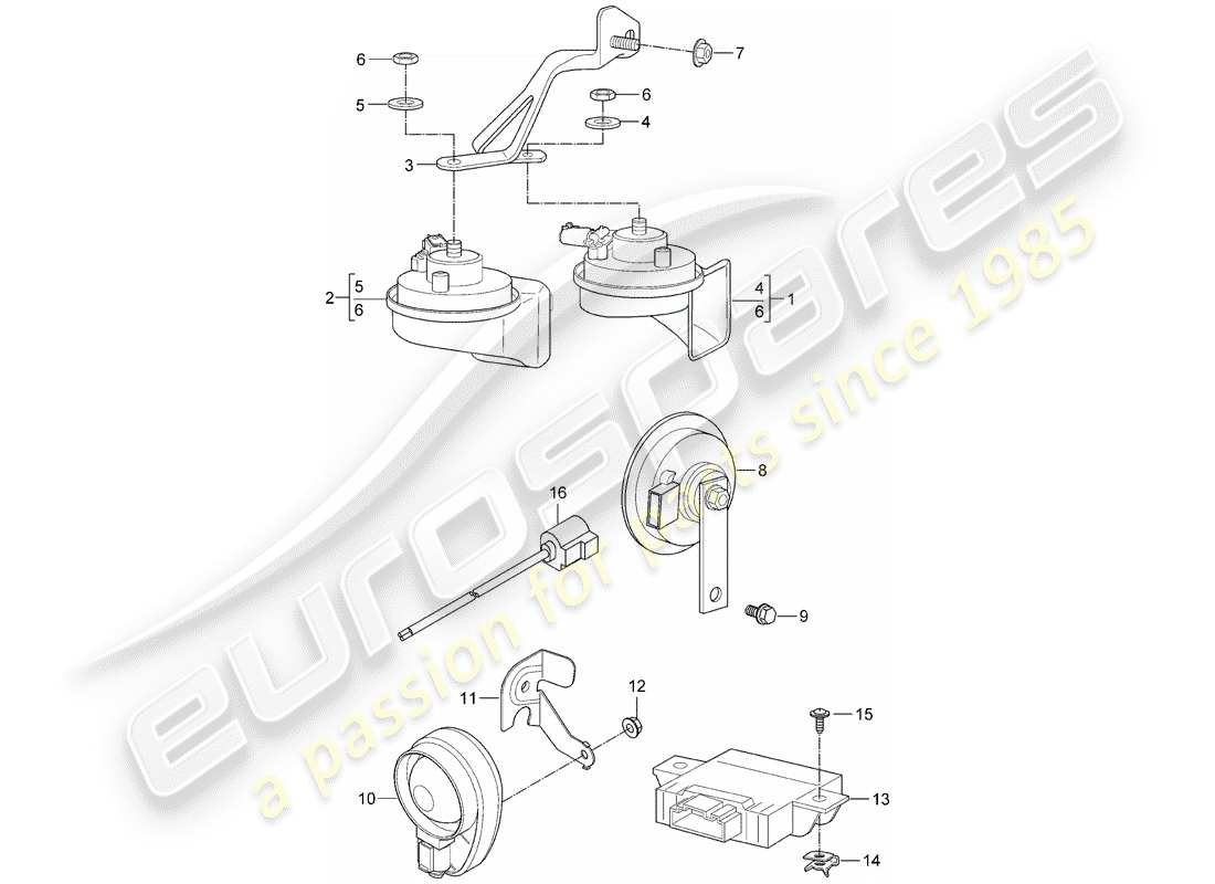 porsche boxster 987 (2006) fanfare horn parts diagram