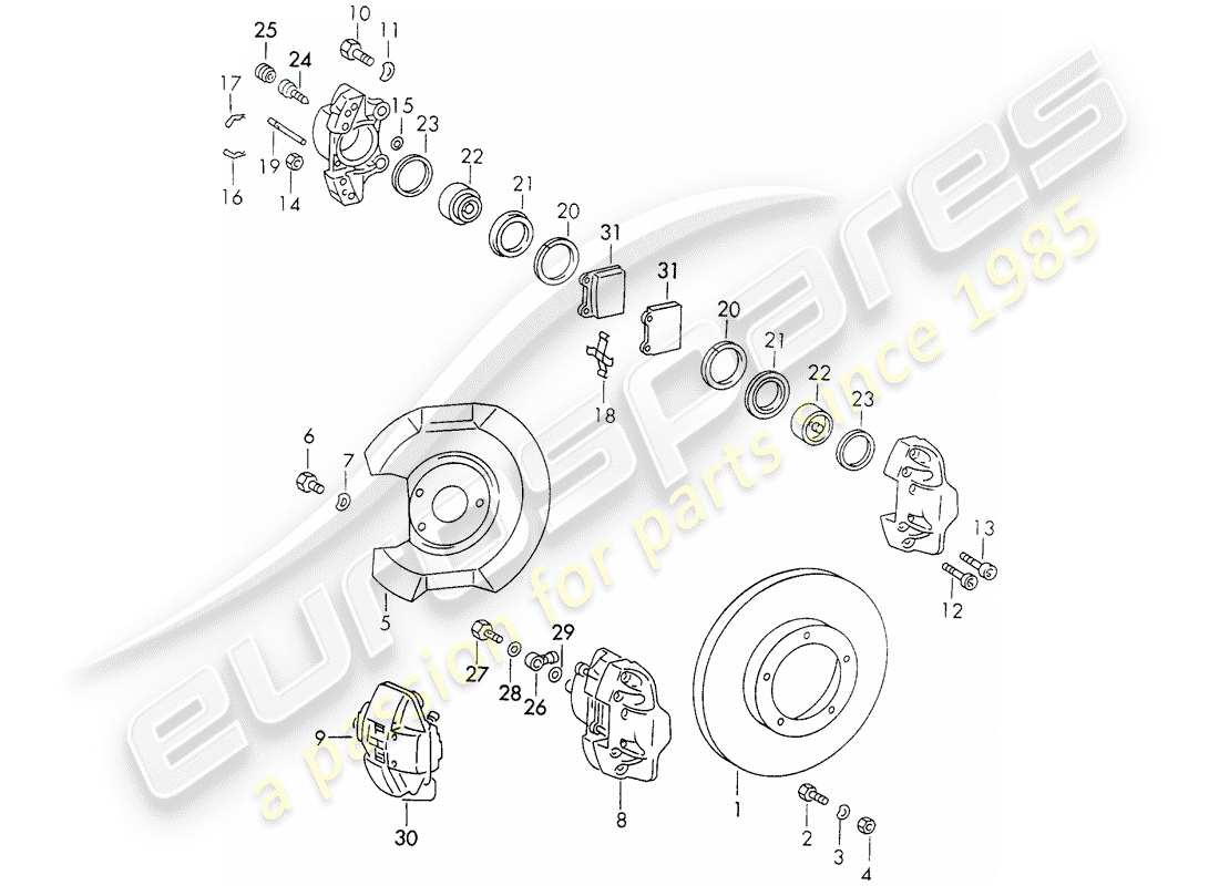 porsche 911 (1972) disc brakes part diagram