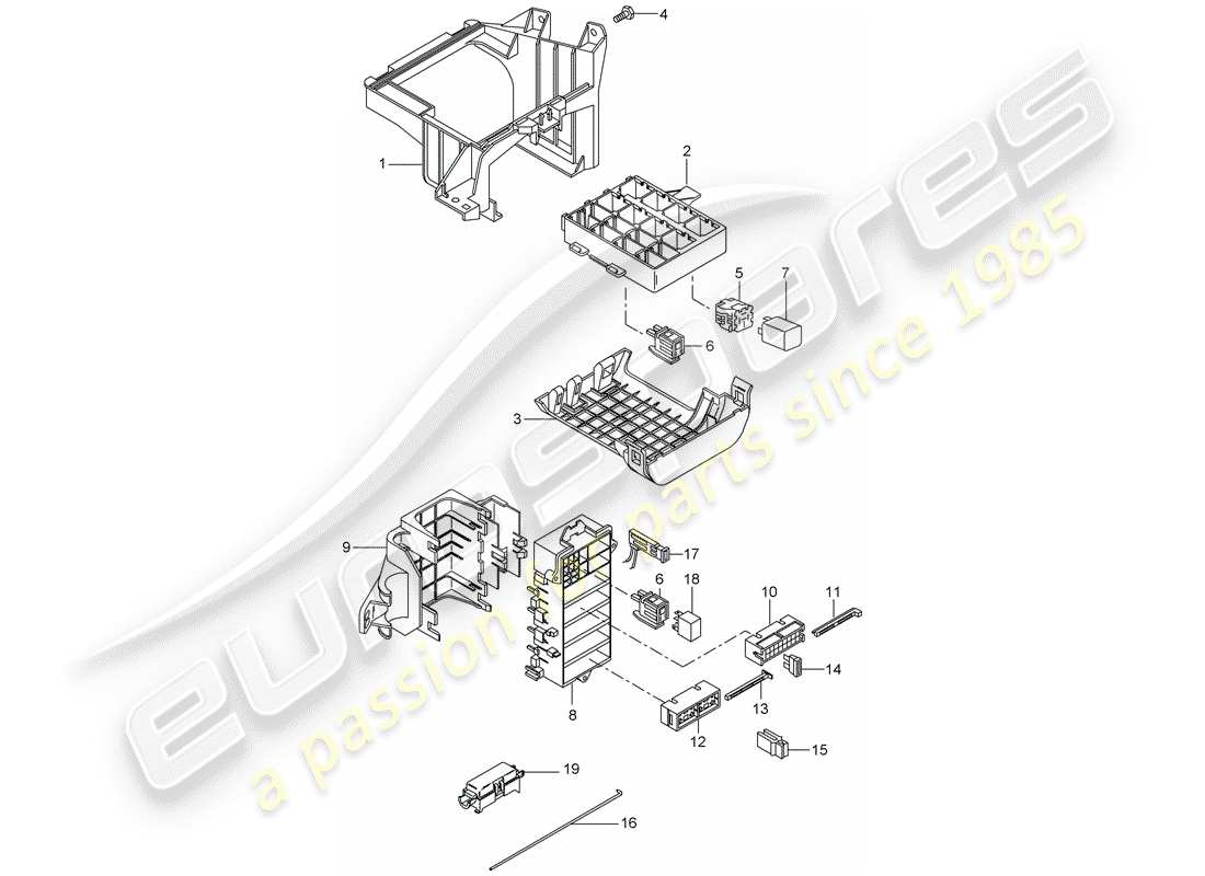 porsche 997 t/gt2 (2007) fuse box/relay plate parts diagram