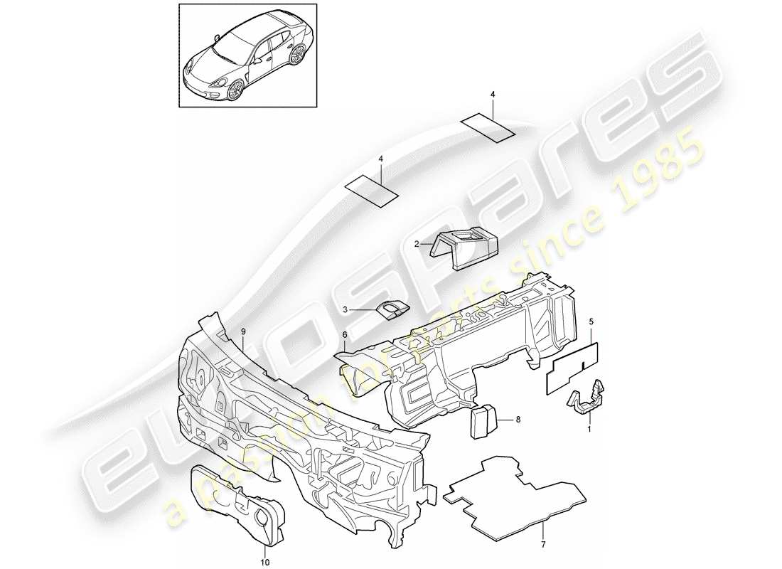 porsche panamera 970 (2016) sound absorber part diagram