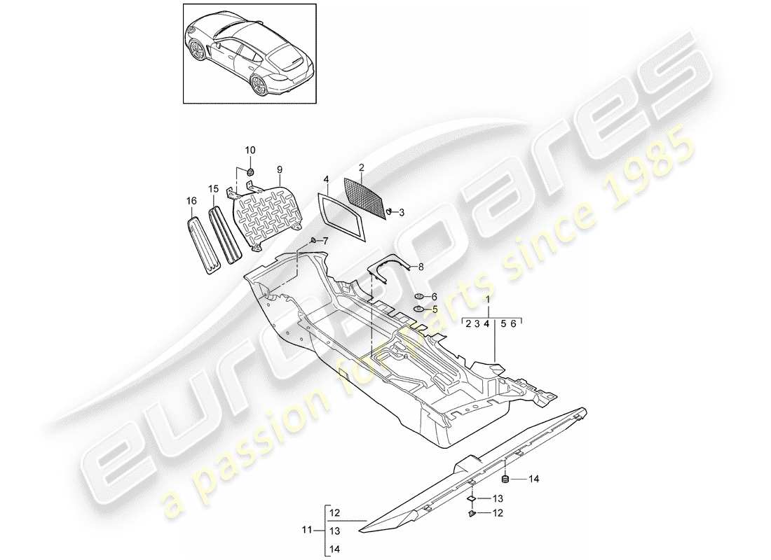 porsche panamera 970 (2016) floor cover part diagram