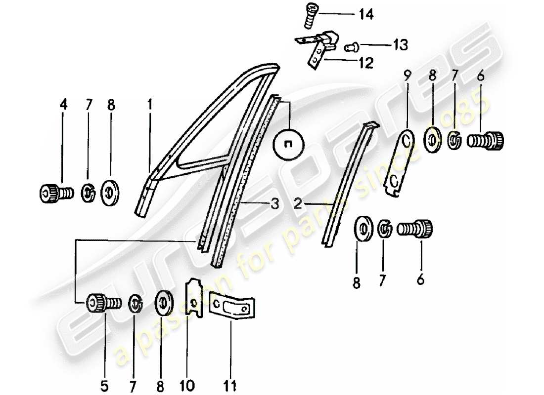 porsche 911 (1983) window frame parts diagram