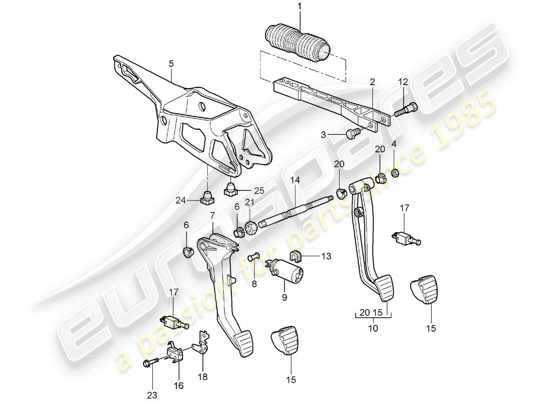 porsche boxster 987 (2007) pedals parts diagram