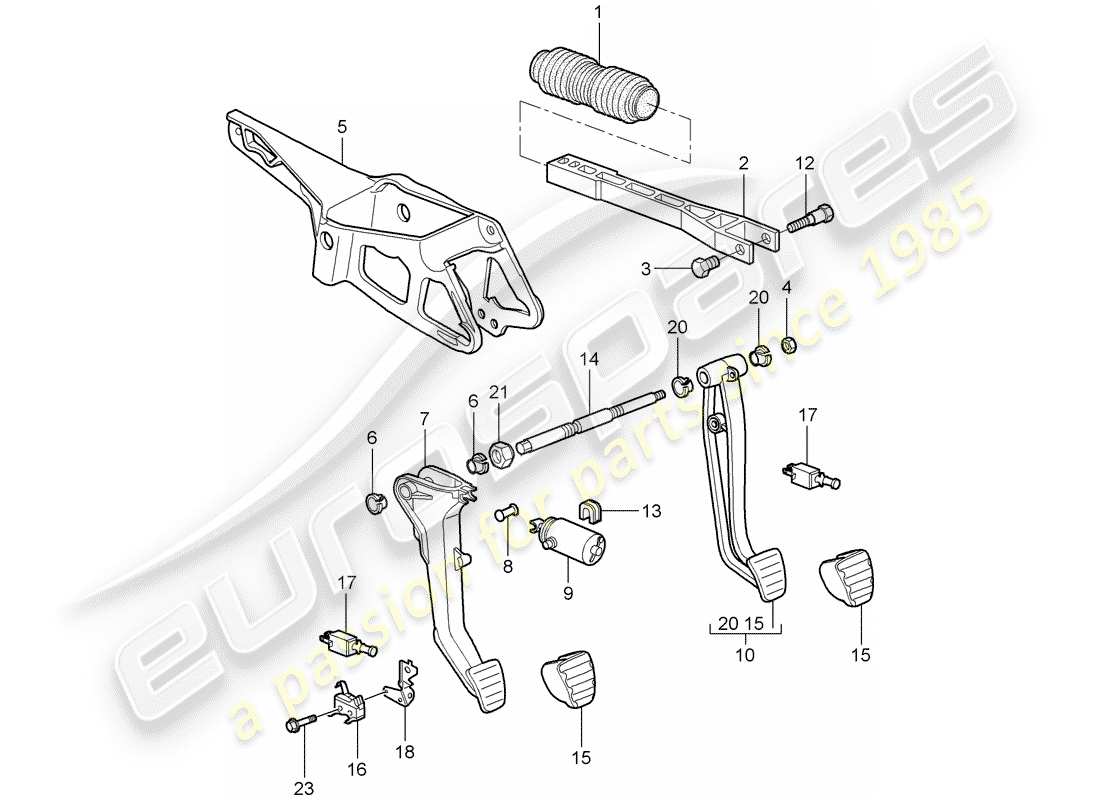 porsche 997 t/gt2 (2007) pedals parts diagram