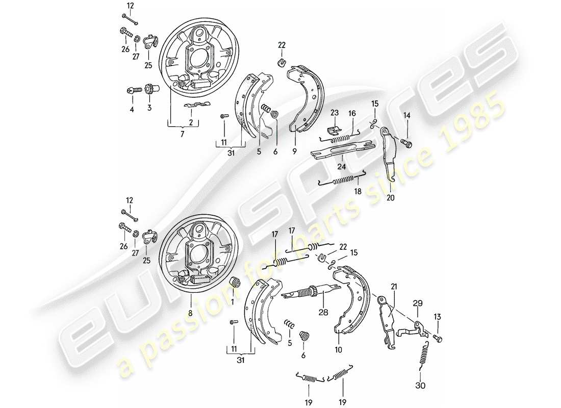 porsche 924 (1976) brake - rear axle parts diagram