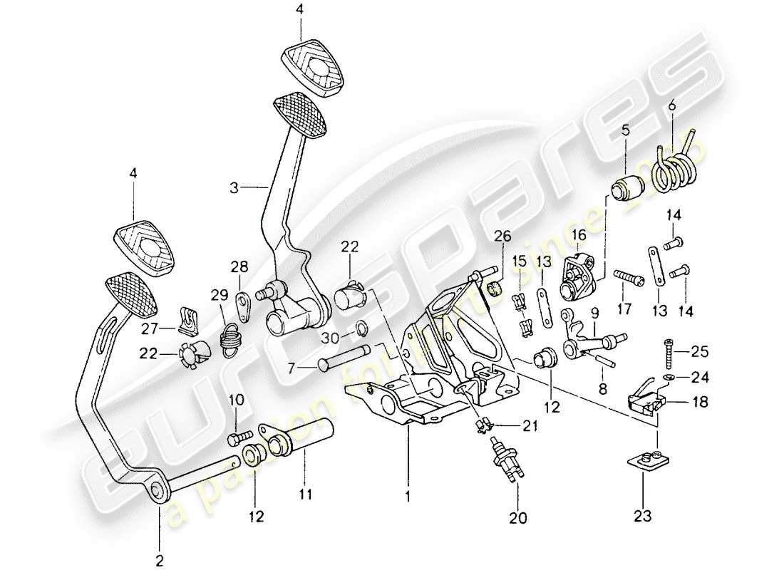 porsche 964 (1994) pedals - manual gearbox part diagram