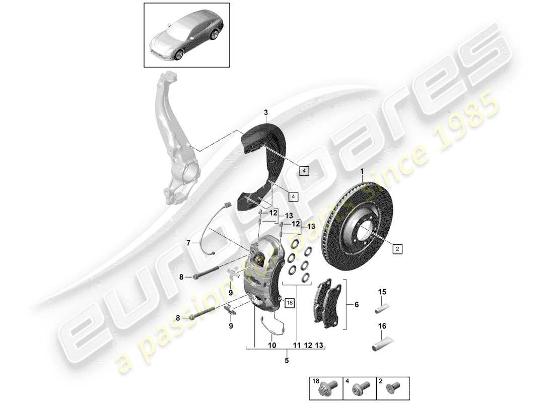 porsche panamera 971 (2017) disc brakes part diagram