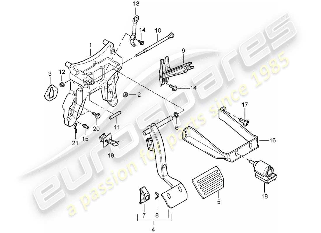 porsche cayenne (2006) brake and acc. pedal assembly part diagram
