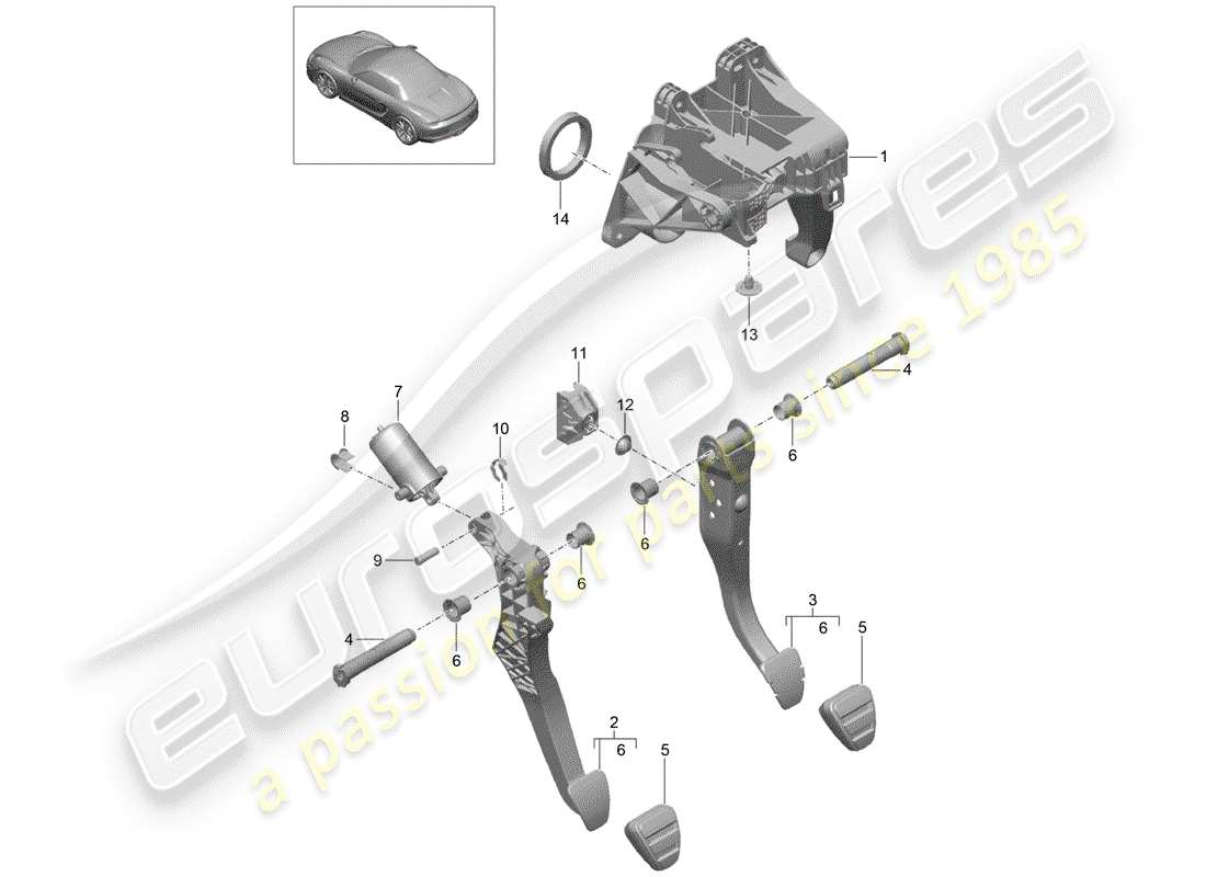 porsche boxster 981 (2012) pedals part diagram