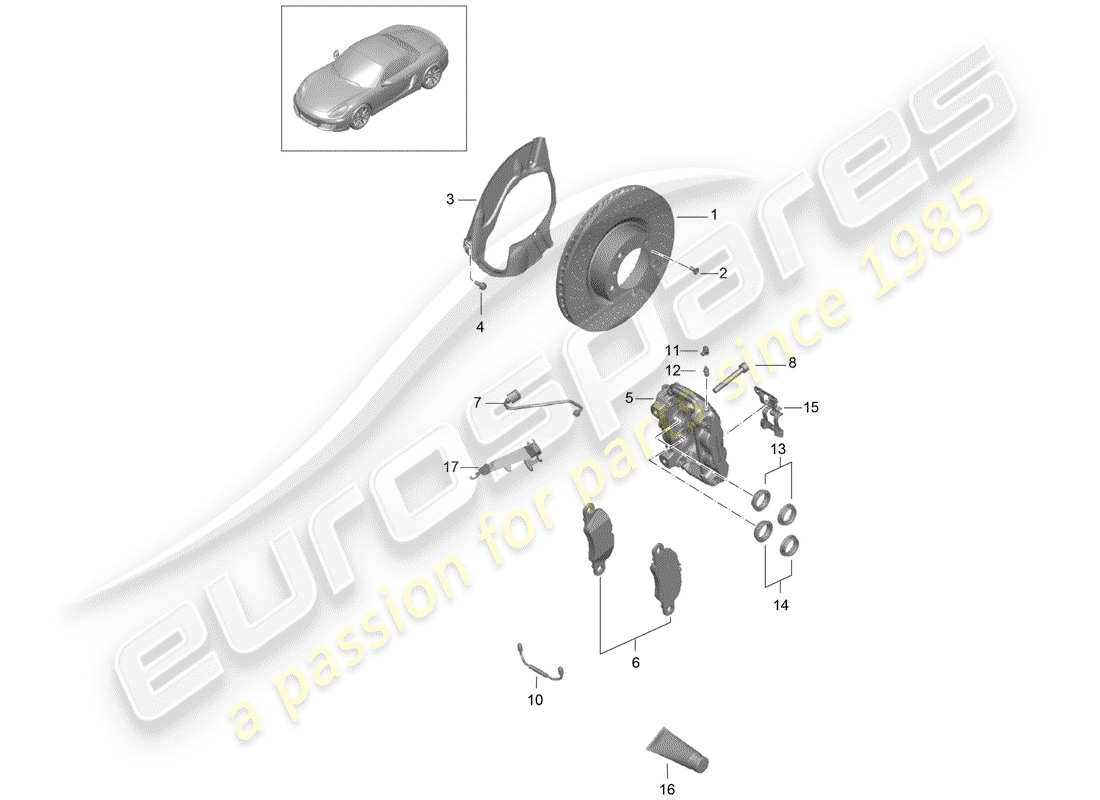 porsche boxster 981 (2013) disc brakes parts diagram