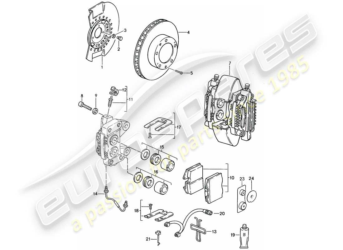 porsche 968 (1992) disc brakes - front axle part diagram