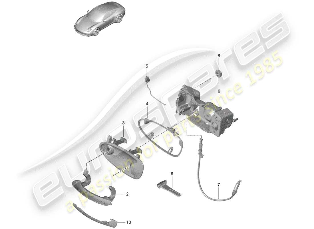 porsche 991 (2013) door handle parts diagram