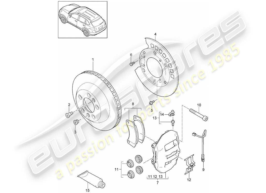 porsche cayenne e2 (2011) disc brakes part diagram
