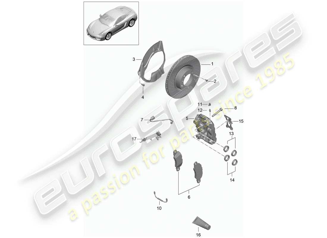 porsche cayman 981 (2016) disc brakes part diagram
