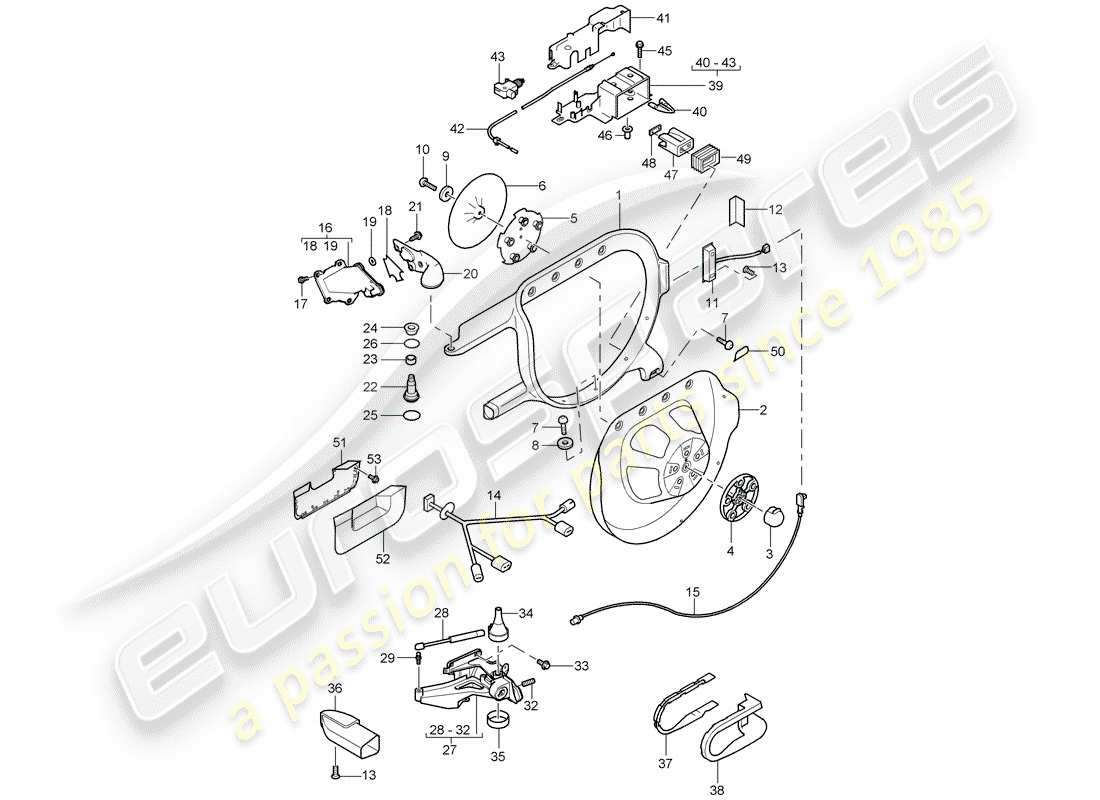 porsche cayenne (2005) spare wheel support frame part diagram