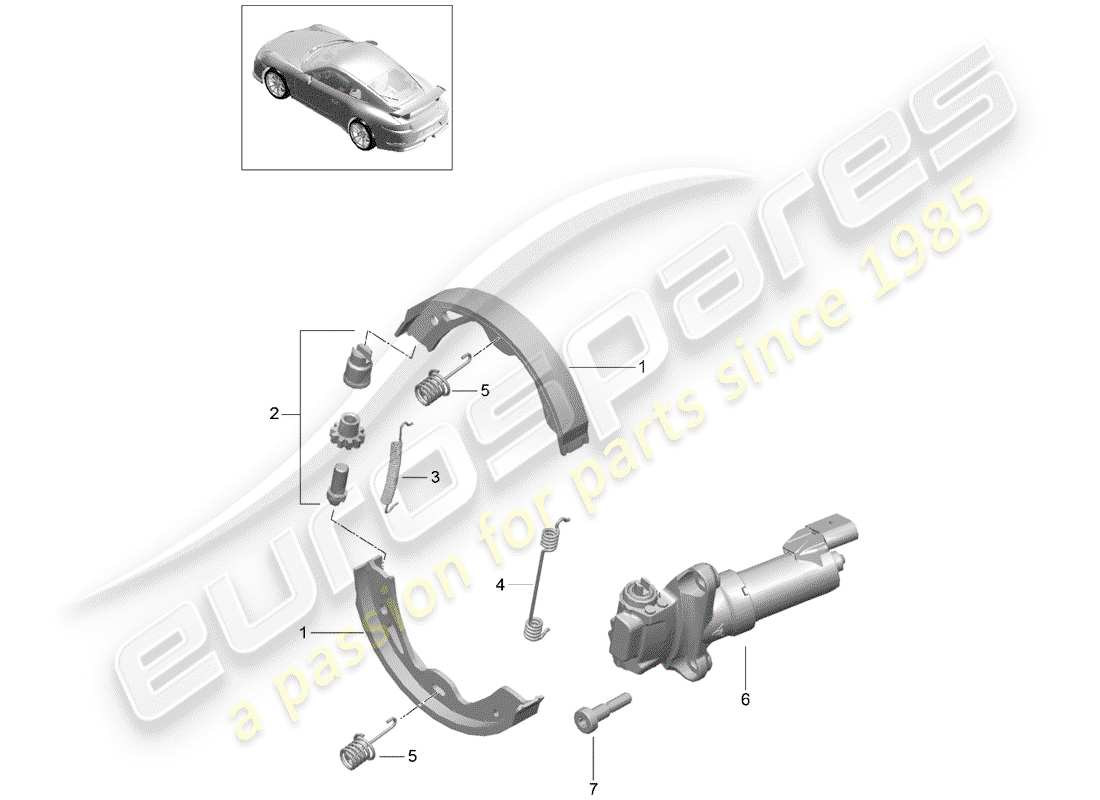 porsche 991r/gt3/rs (2019) parking brake parts diagram