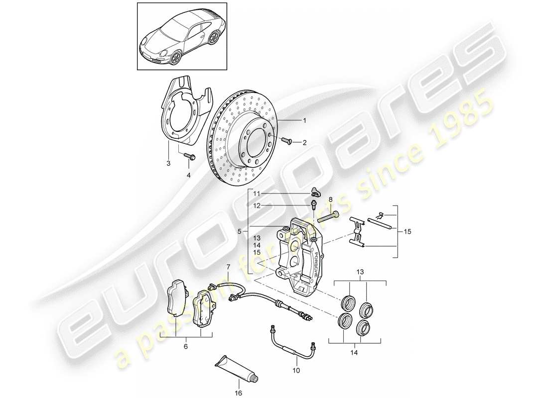 porsche 997 gen. 2 (2009) disc brakes parts diagram