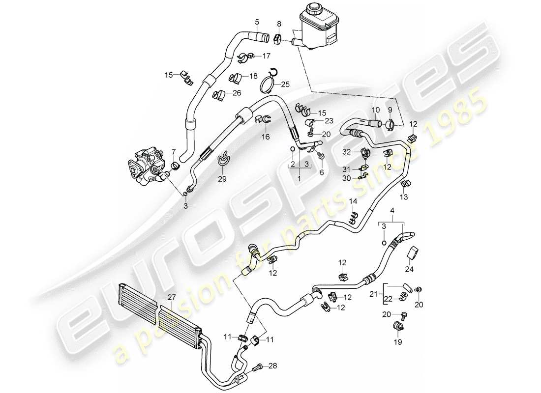 porsche cayenne (2007) power steering parts diagram