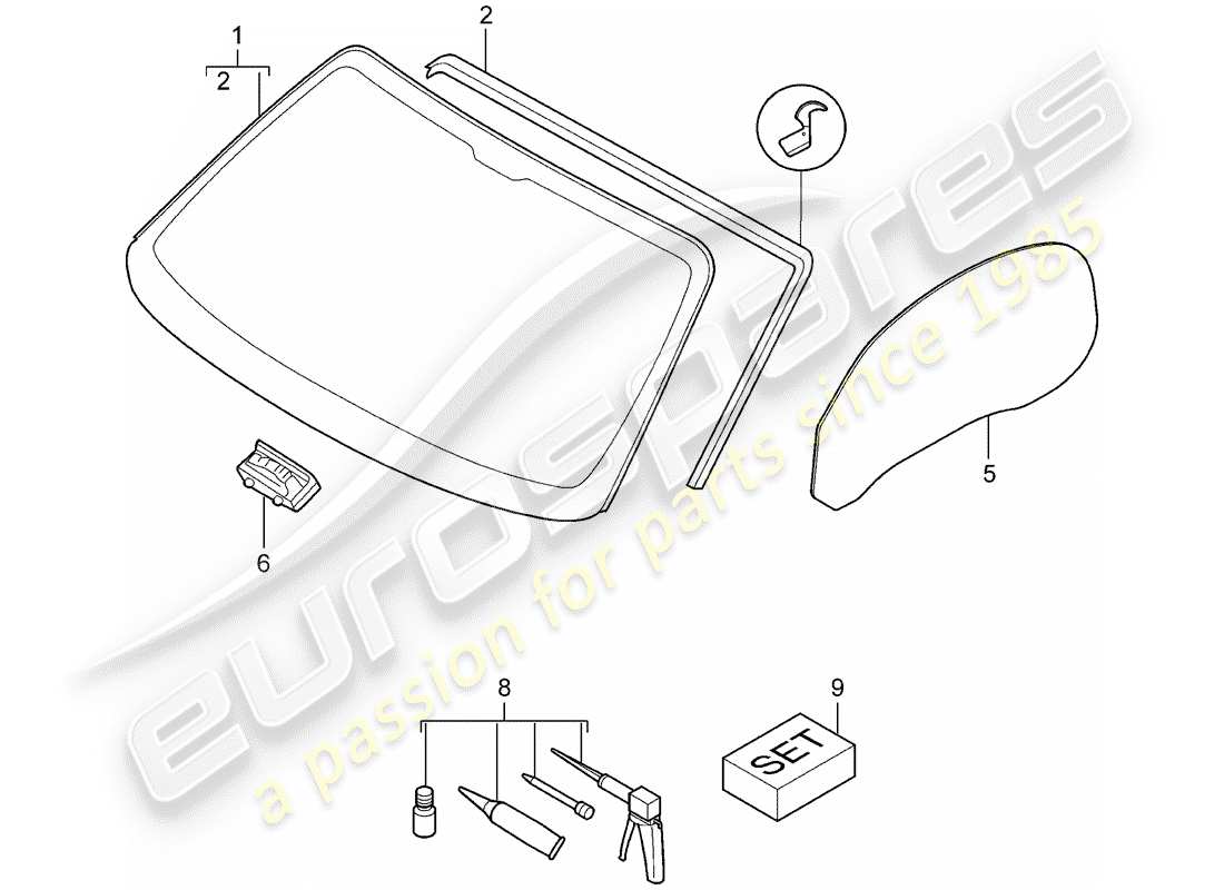 porsche boxster 987 (2006) window glazing parts diagram