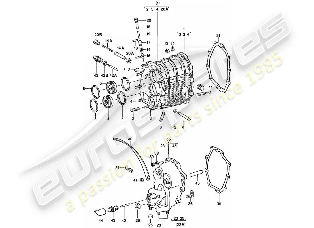 porsche 911 (1983) gear housing - transmission cover parts diagram