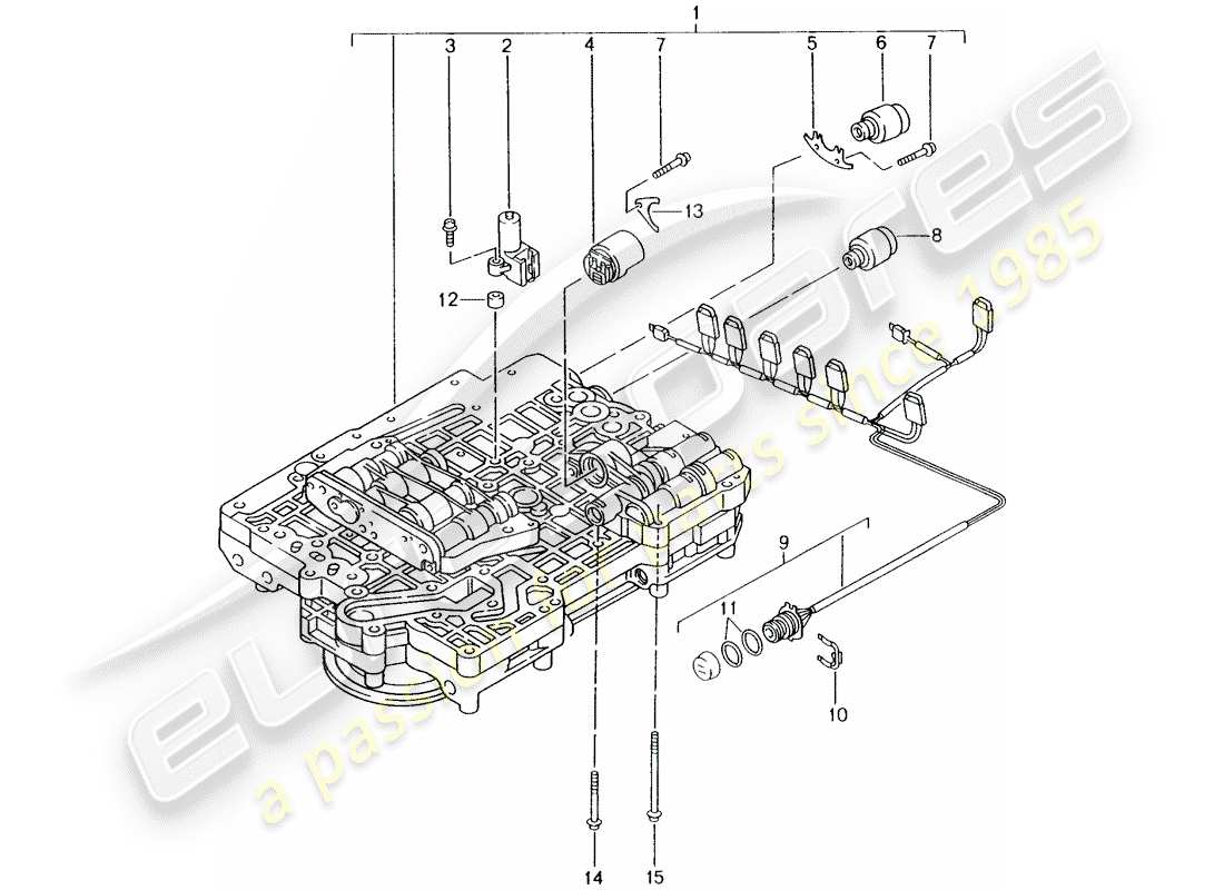 porsche boxster 986 (1997) tiptronic - - valve body - solenoid valve - pressure regulator part diagram