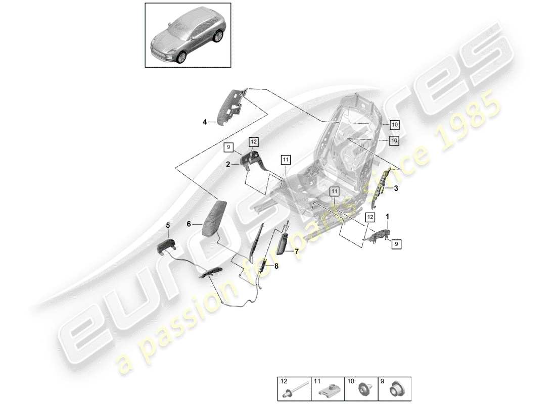 porsche macan (2020) pneumatic components for seat part diagram