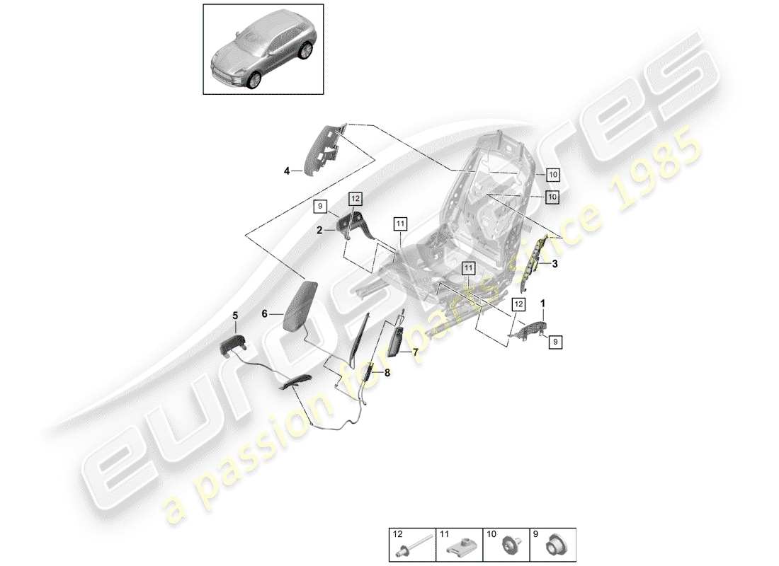 porsche macan (2019) pneumatic components for seat part diagram