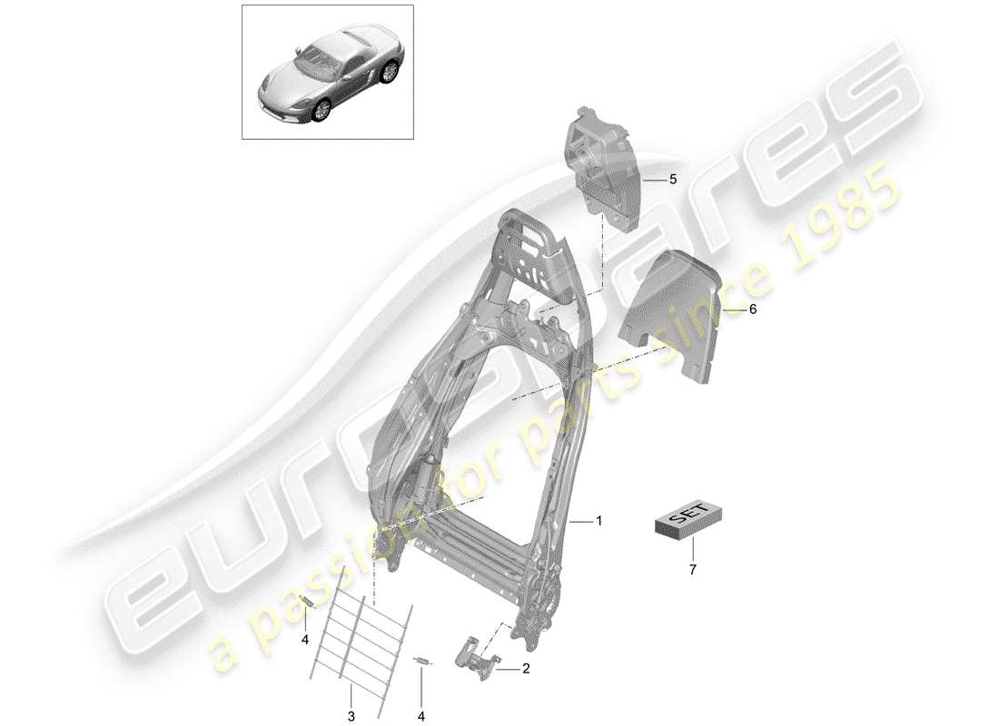 porsche 718 boxster (2018) frame - backrest parts diagram