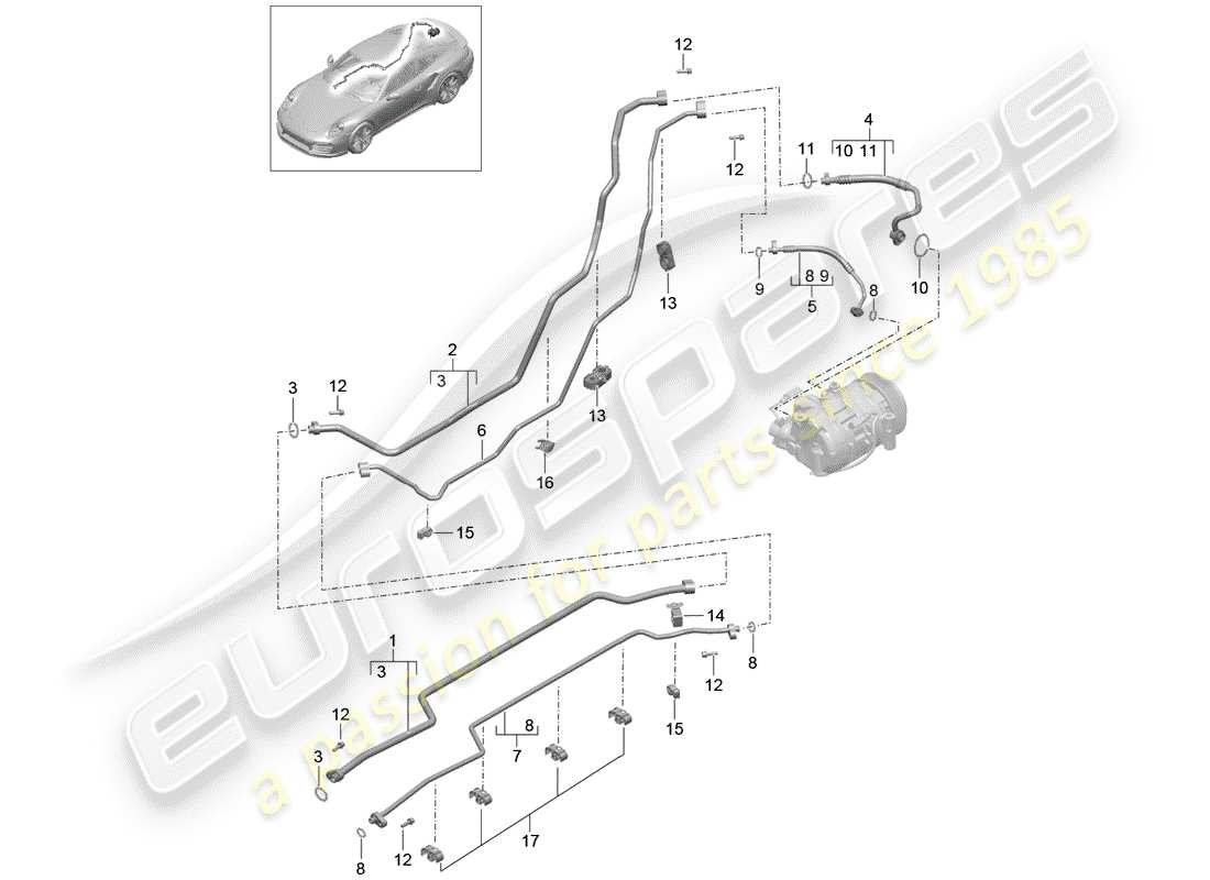 porsche 991 turbo (2019) refrigerant circuit part diagram