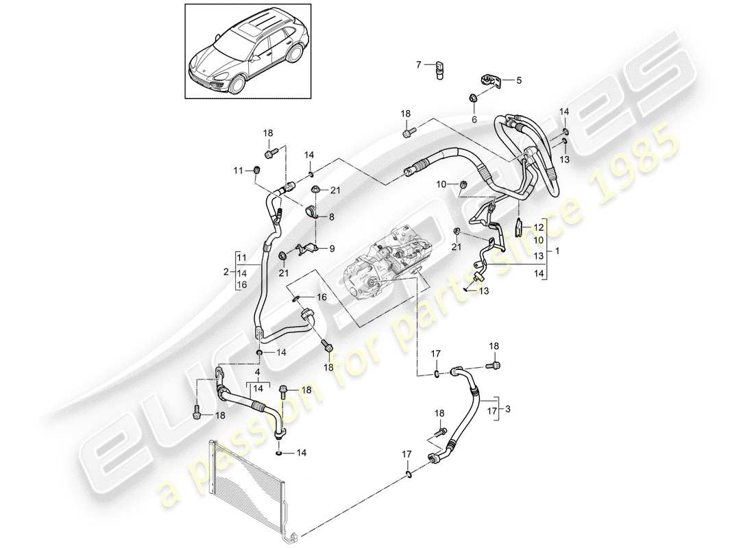 porsche cayenne e2 (2018) refrigerant circuit part diagram