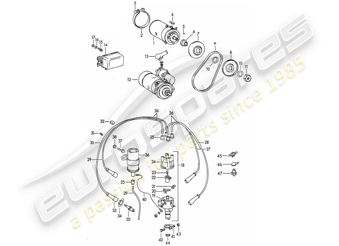 porsche 356b/356c (1961) electrical equipment - engine part diagram